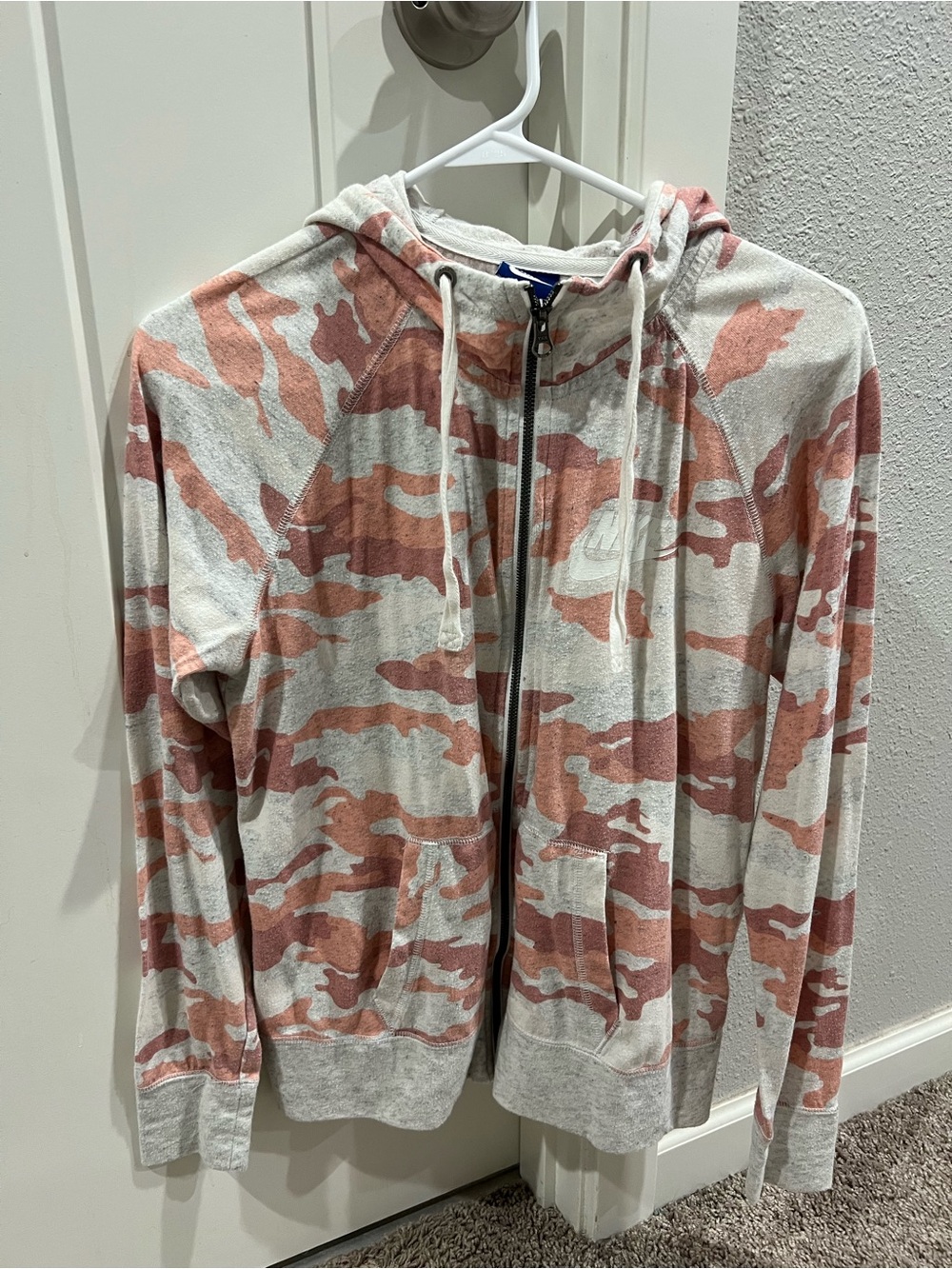 Nike Heather Pink and Cream Zip Hoodie with Subtle Swoosh